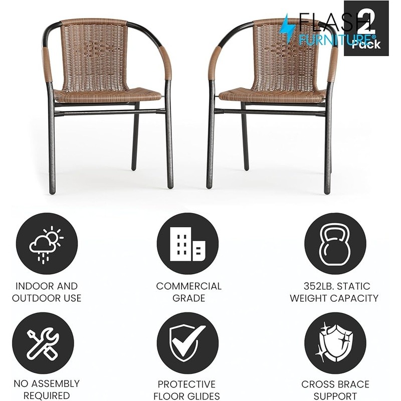 Set of 2 Rattan Chair Indoor Outdoor Ergonomic Stackable Dining Chairs