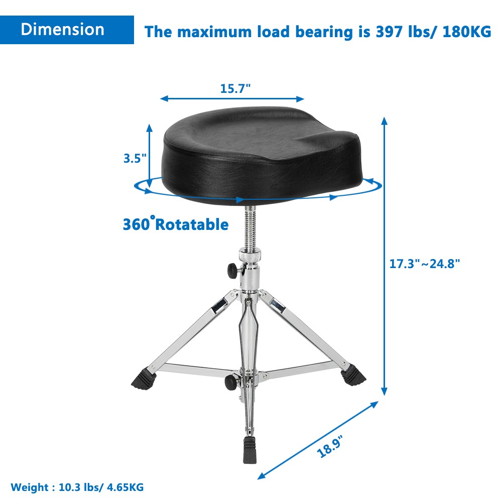 Glarry Drum Throne Stool Padded Rotatable Height Adjustable