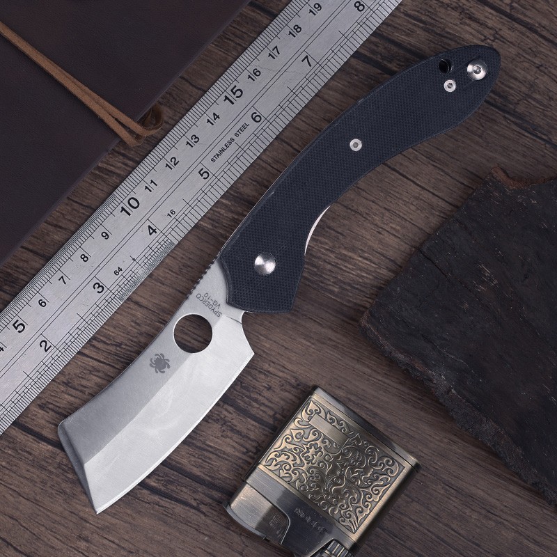 C177 Black G10 Cleaver 440c Blade Self Defense Fighting Pocket Knife Outdoor