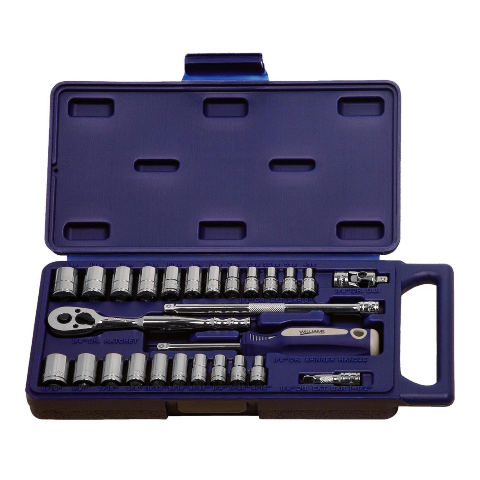 Williams 1/4" Drive Metric & SAE 6-Point Socket Set 27-Pc Chrome Pro Tool