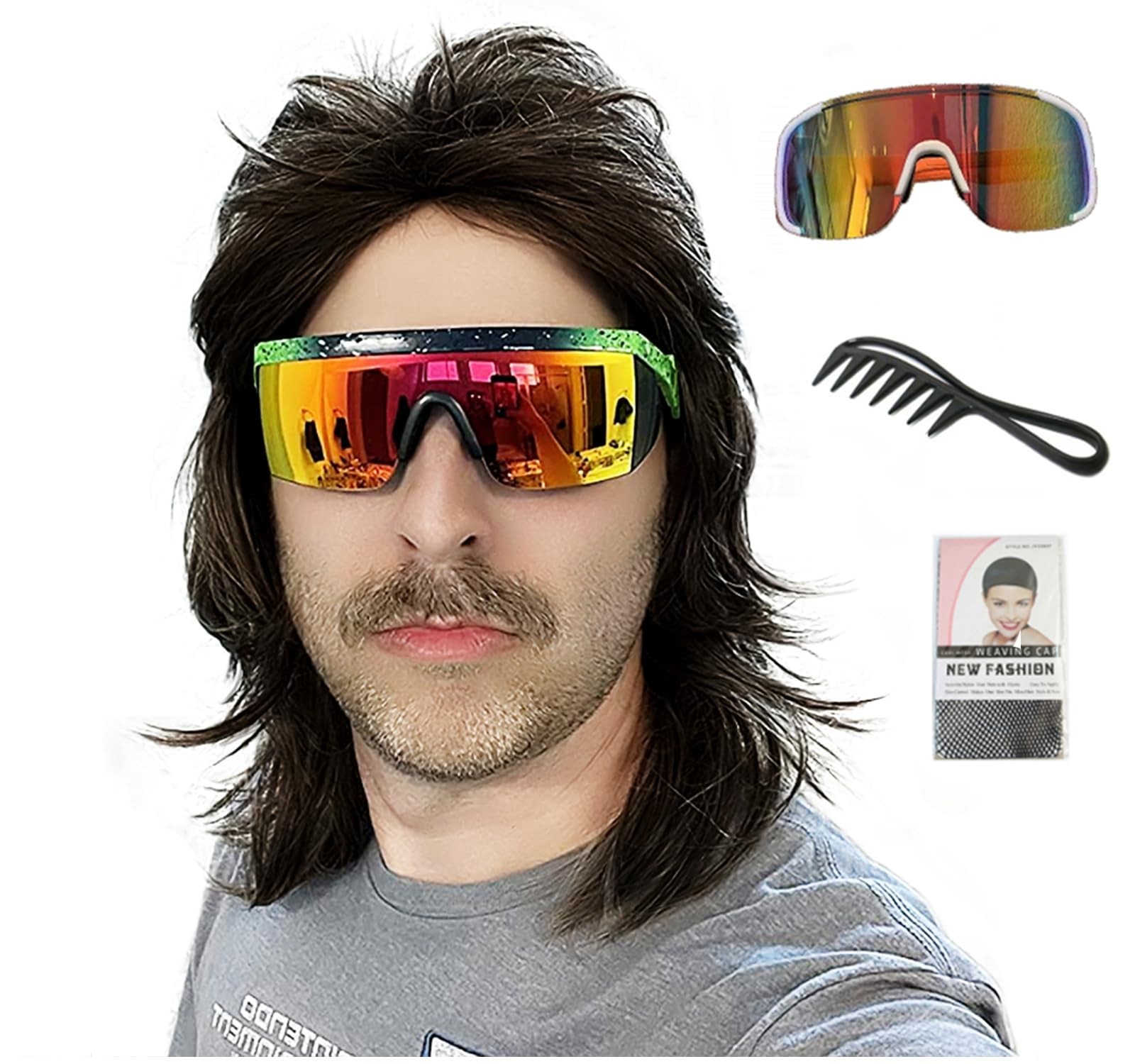 Mullet Wigs for Men 70s and 80s Theme Party Costumes Fancy Party Accessory Co...