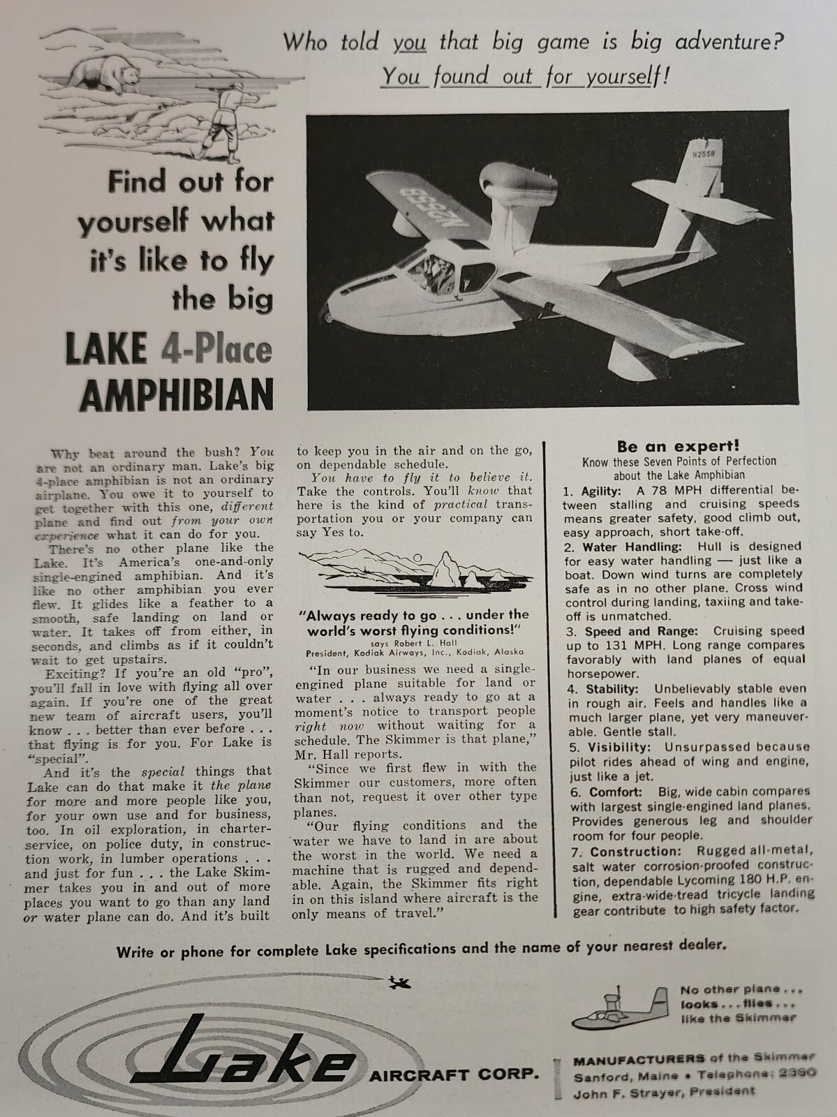 Lake Amphibian Picture Magazine Ad Original Aviation Wall Art