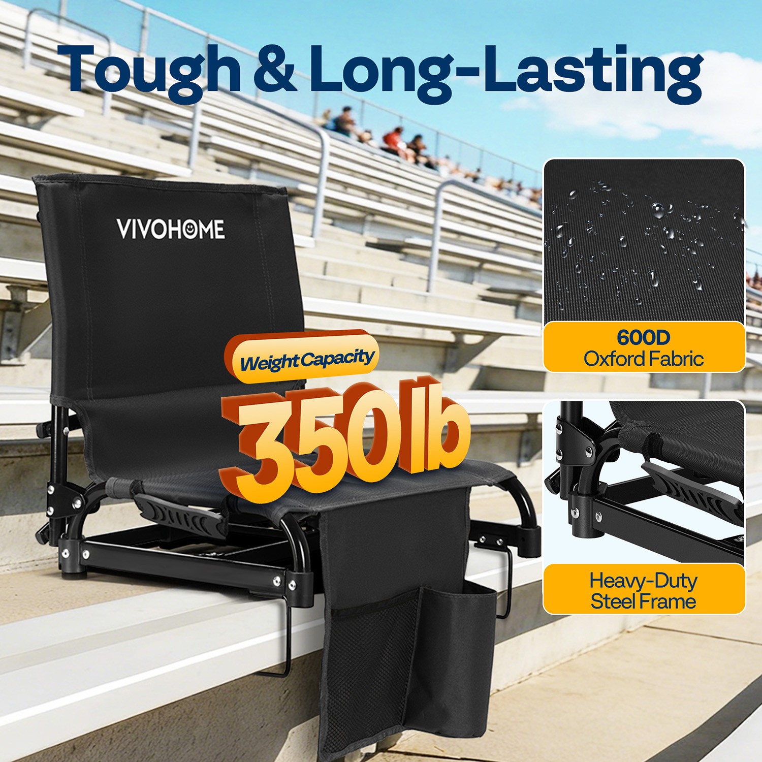 2 Pack Folding Stadium Seats w/ Back Support Portable Bleacher Chairs Cup Holder