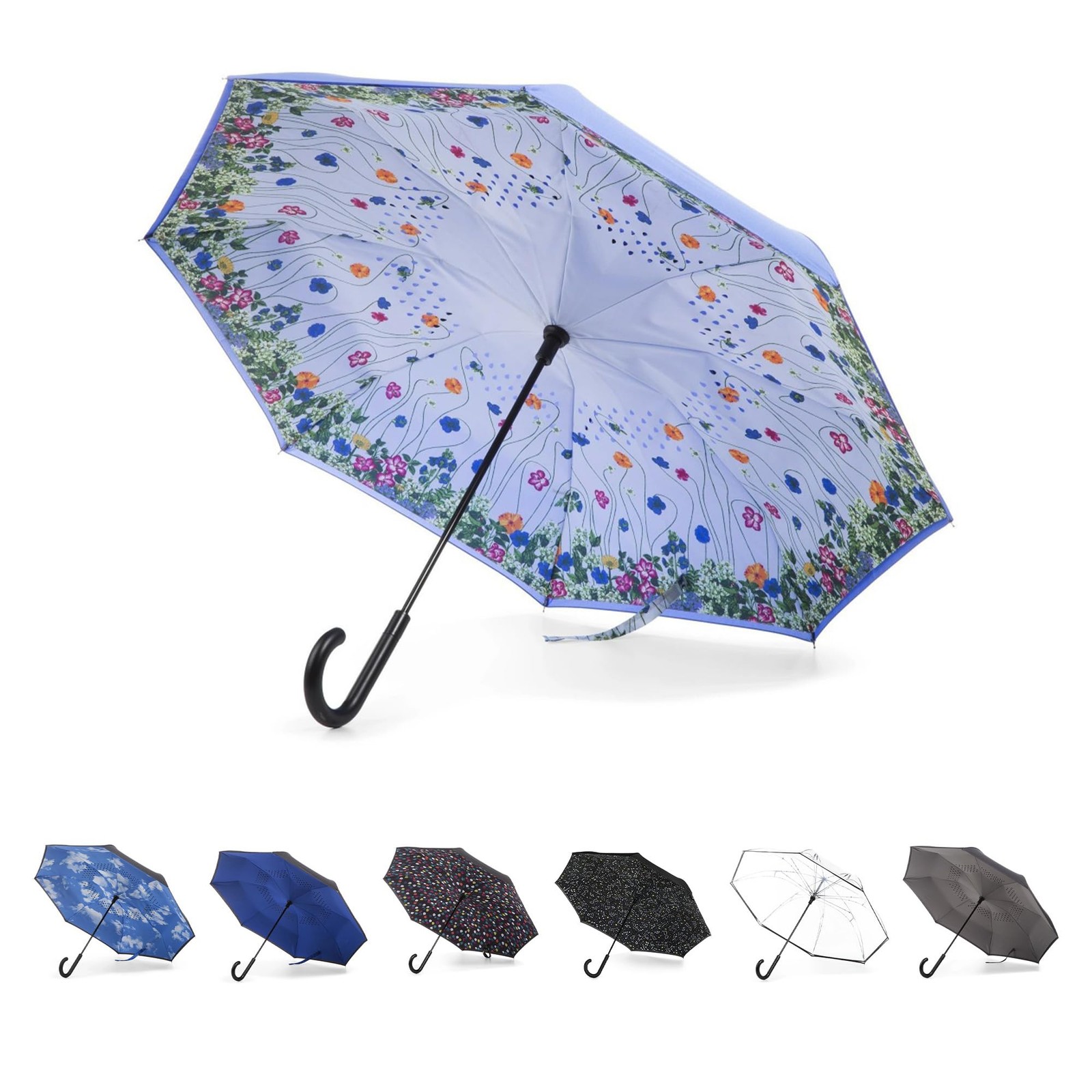 Totes InBrella Reverse Automatic Close Umbrella, Flower Garden  47"