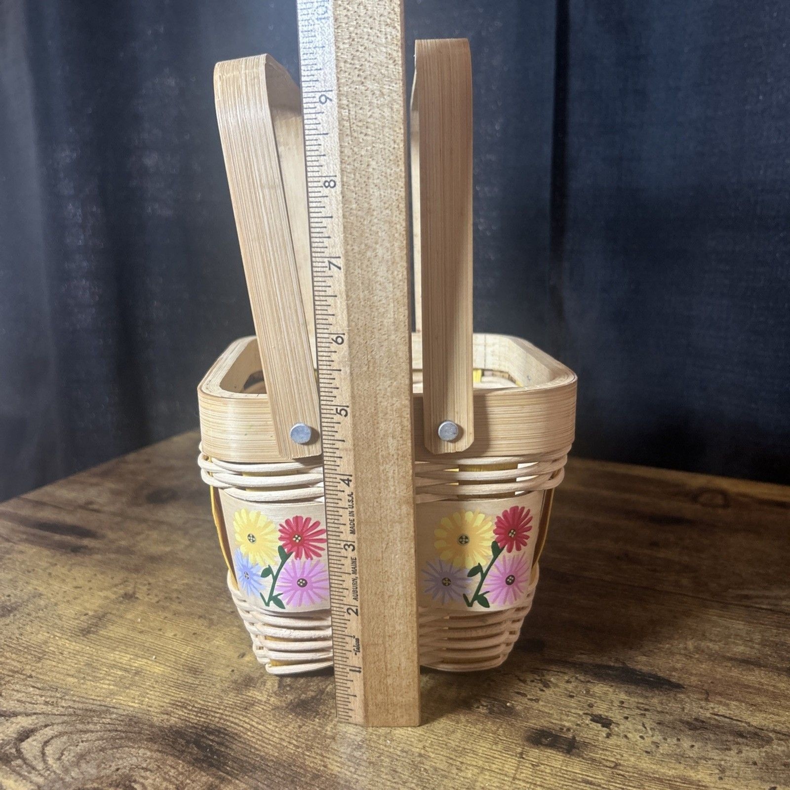 Painted Basket Double Hinge Handles Split Light Color Wood Floral Easter Spring
