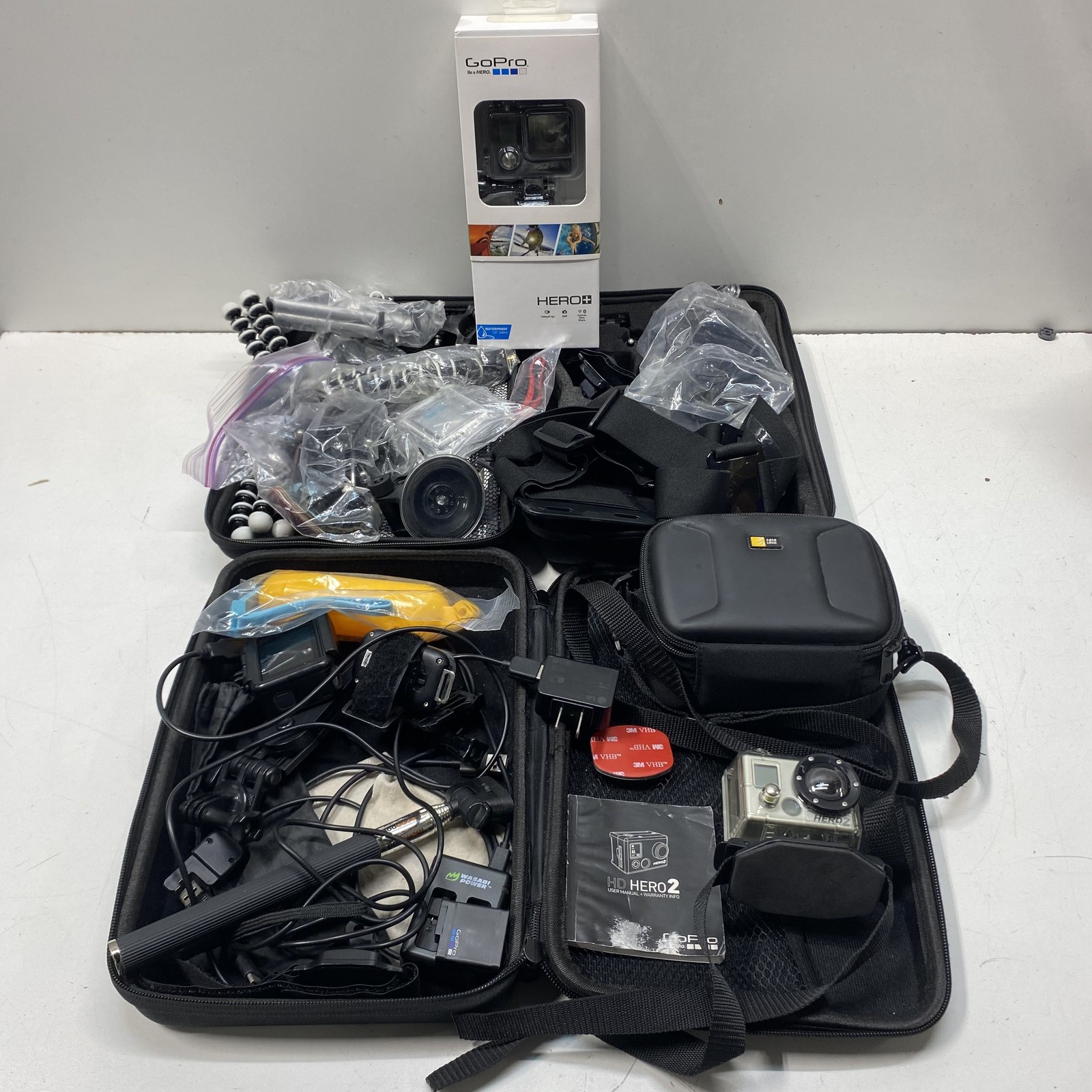 GoPro Hero+ & HD Hero2 Action Camera Bundle Lot With Cases & Mounts Tested