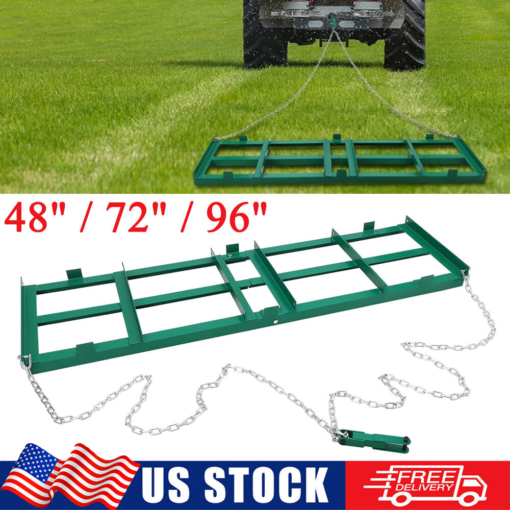 48" 72" 96" Driveway Drag Harrow Tow Behind Yard Lawn Leveling Tool w/ 4FT Chain