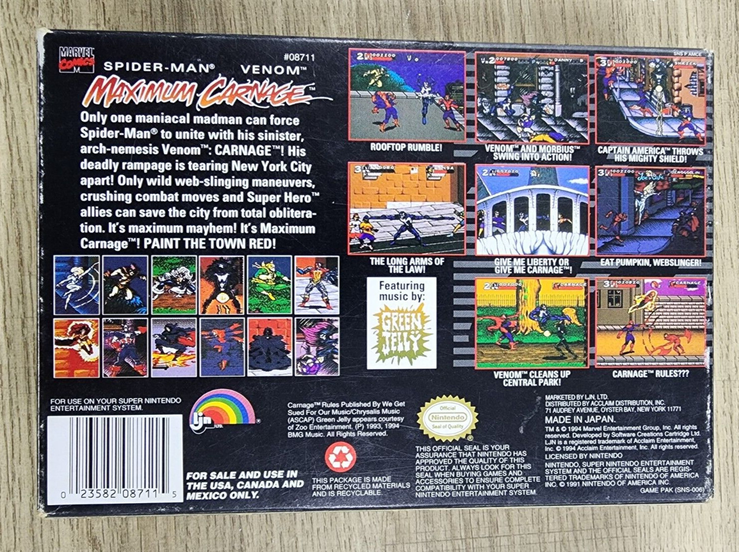 USED AUTHENTIC BOX ONLY - NO GAME - NO MANUAL - MAXIMUM CARNAGE - SNES