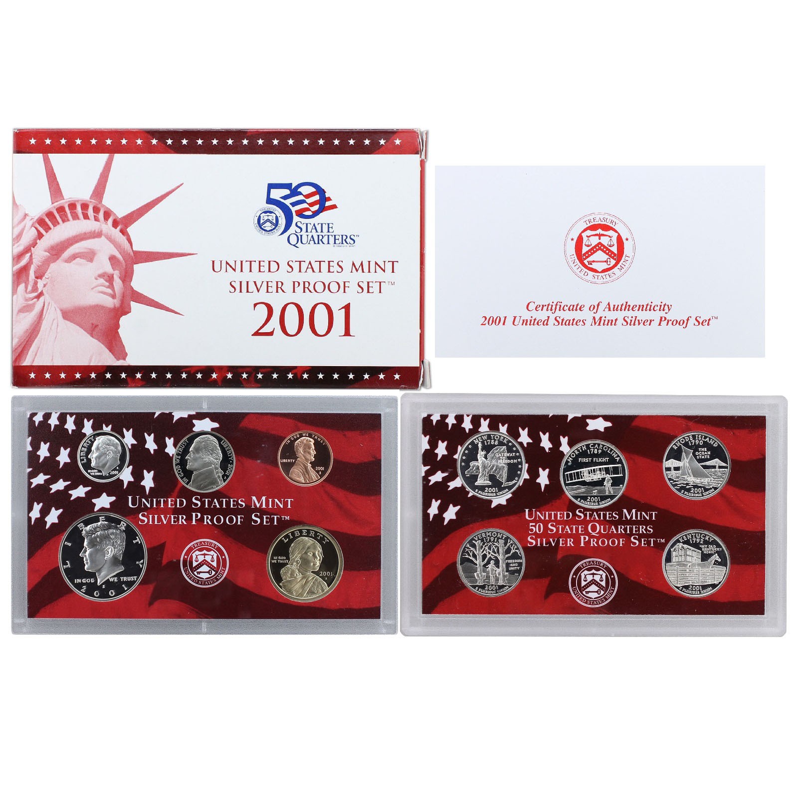 2001 S Proof Set Original Box & COA 10 Coins 90% Silver