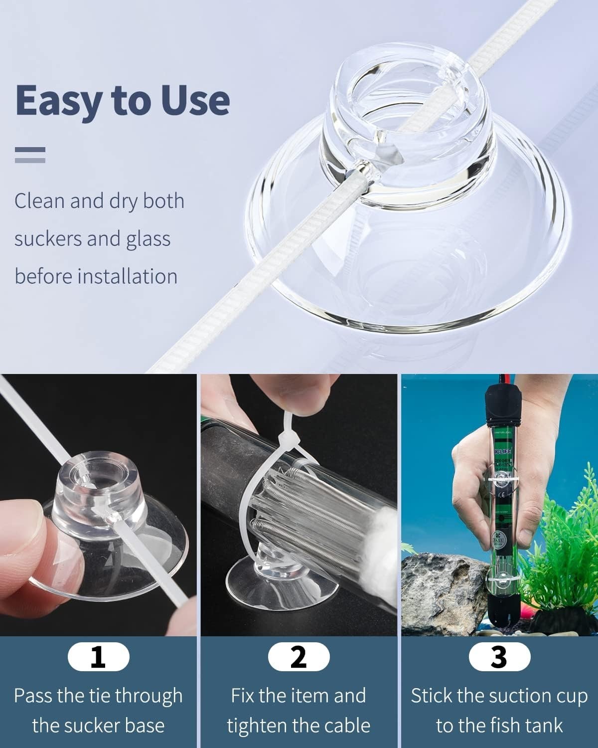 10 Pack Suction Cups with 20 Pieces Adjustable Zip Ties for Aquarium Fish Tank B