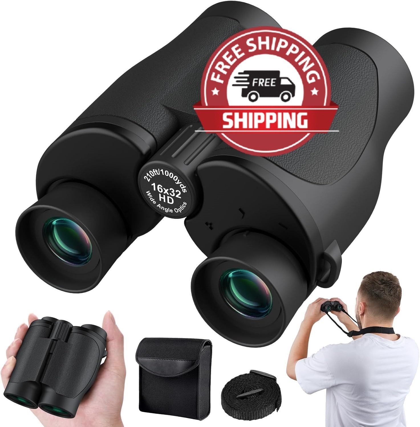 Prismáticos Compactos 16x32 con Visión Clara de Baja Luz Binoculares Negro NUEVO