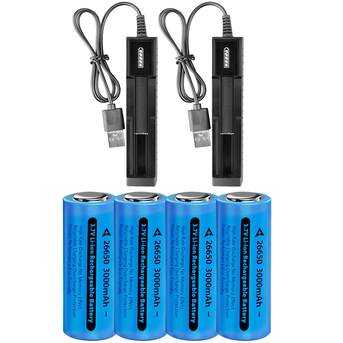 LOT 26650 Battery Flat Top Li-ion 3.7V Rechargeable Batteries for LED Flashlight