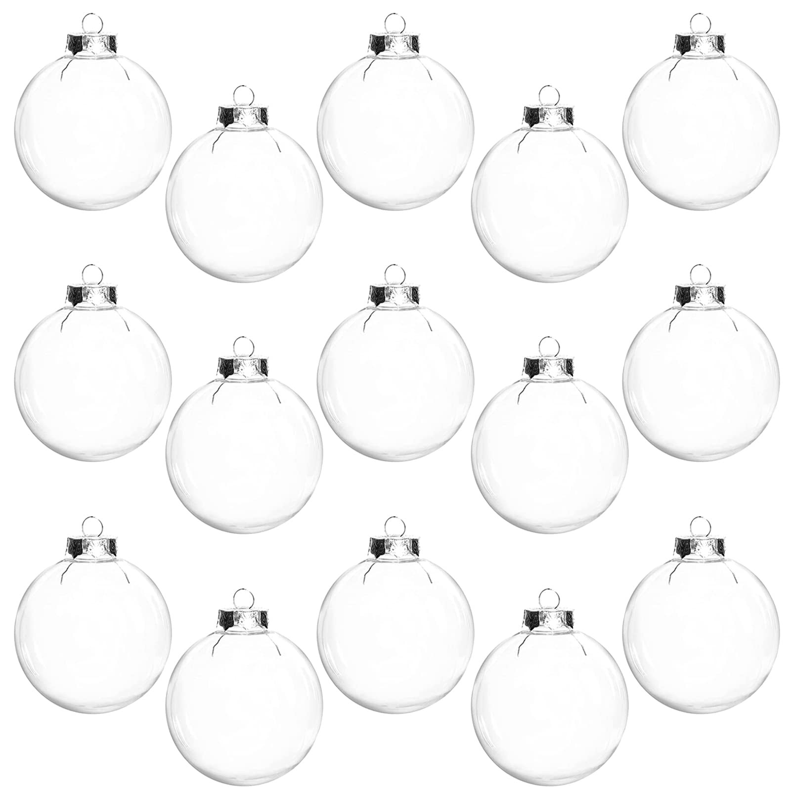15 Pcs DIY Clear Plastic Fillable Balls Ornament, 2.36Inch Silver and