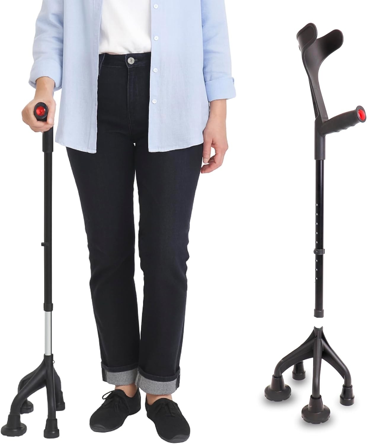Quad Crutch Ergonomic 4 Prong Forearm Crutches Stability Support, Adjustable