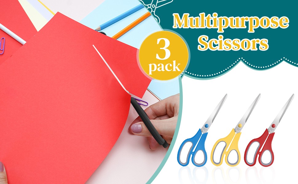 3 Packs 8" Sewing Craft Scissors Bulk,Multipurpose Heavy Duty Sharp Paper