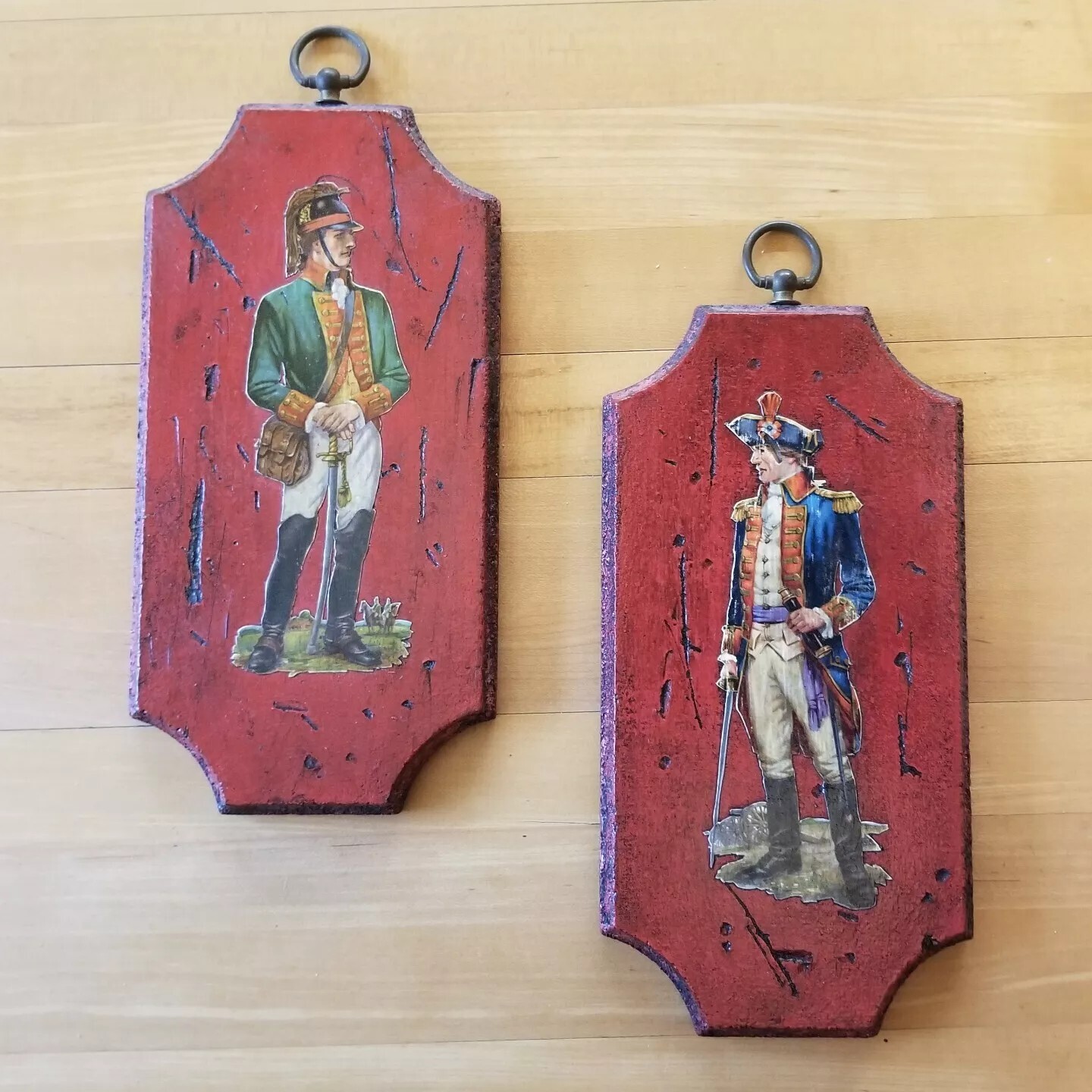 Set Of 2 Vintage Decoupage Frederick Elmiger Revolutionary Soldiers Wood Plaques