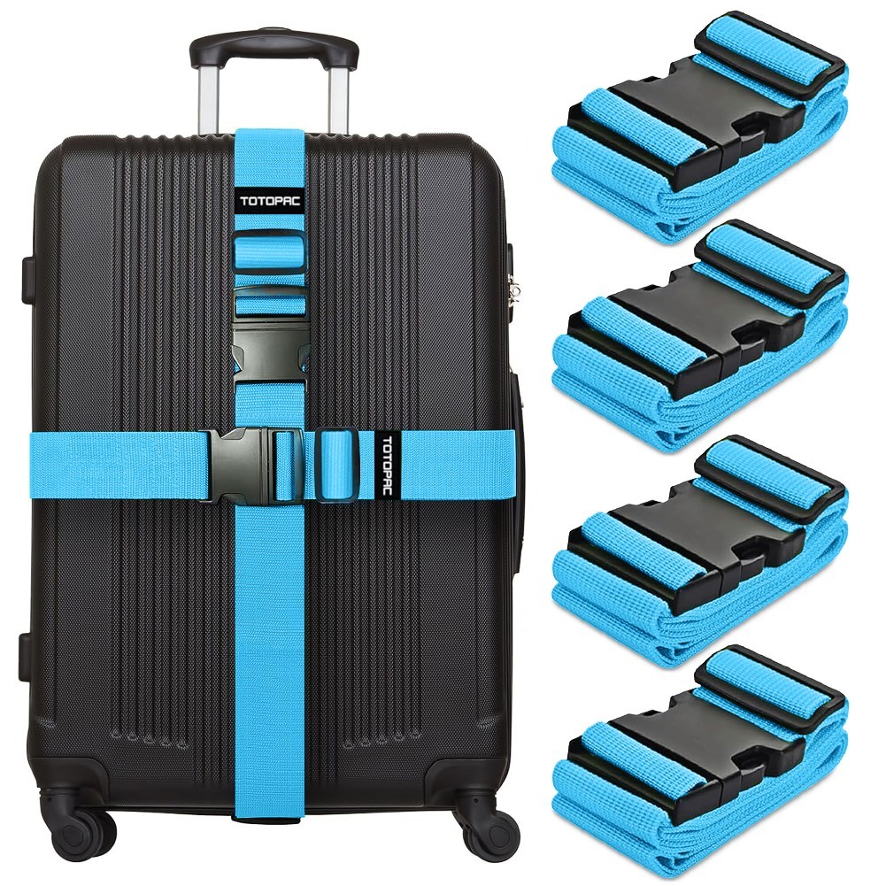 4 Pack Adjustable Luggage Straps Secure Suitcase Belts 72" x 2" (Blue)