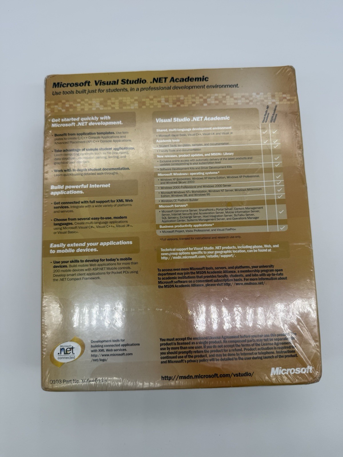 SEALED MICROSOFT VISUAL STUDIO.NET ACADEMIC, VERSION 2003 SEALED