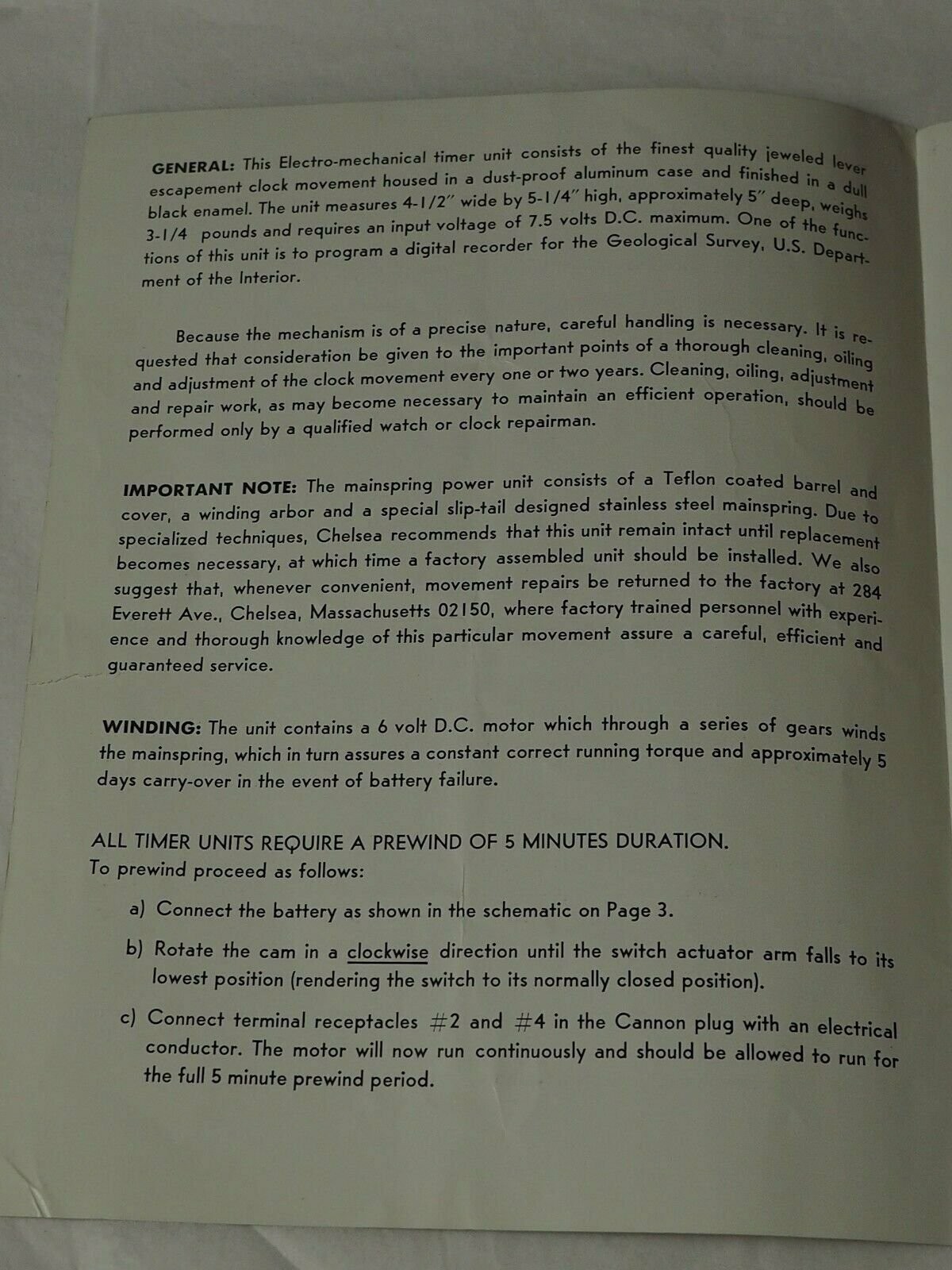 CHELSEA Model 33E Electro Mechanical TImer Operation Booklet circa 1940