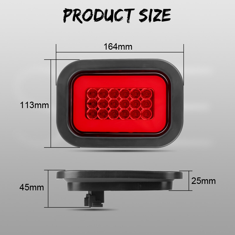 2pc 5" x 3" Red Rectangular LED Tail Lights With Pigtails For Trailer Tow Truck