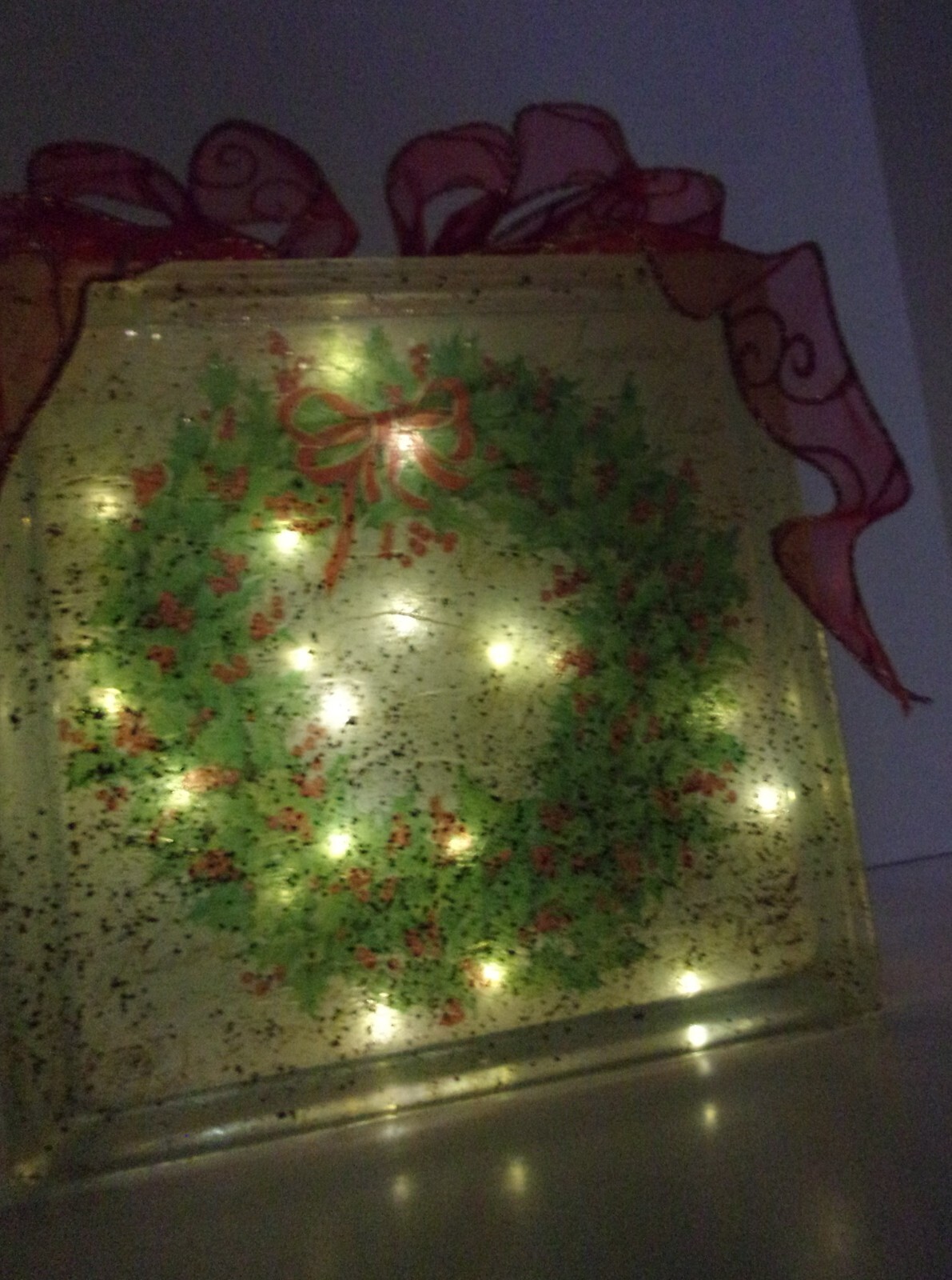 Wreath Lighted Glass Block