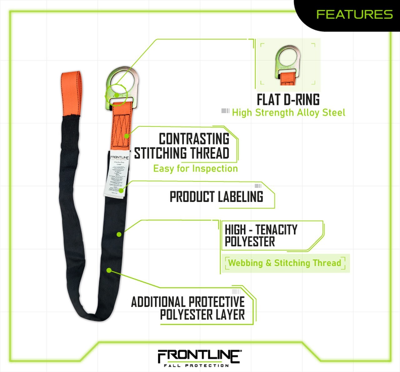 Frontline COS06R Concrete Embed 6' Anchor Strap D-Ring End