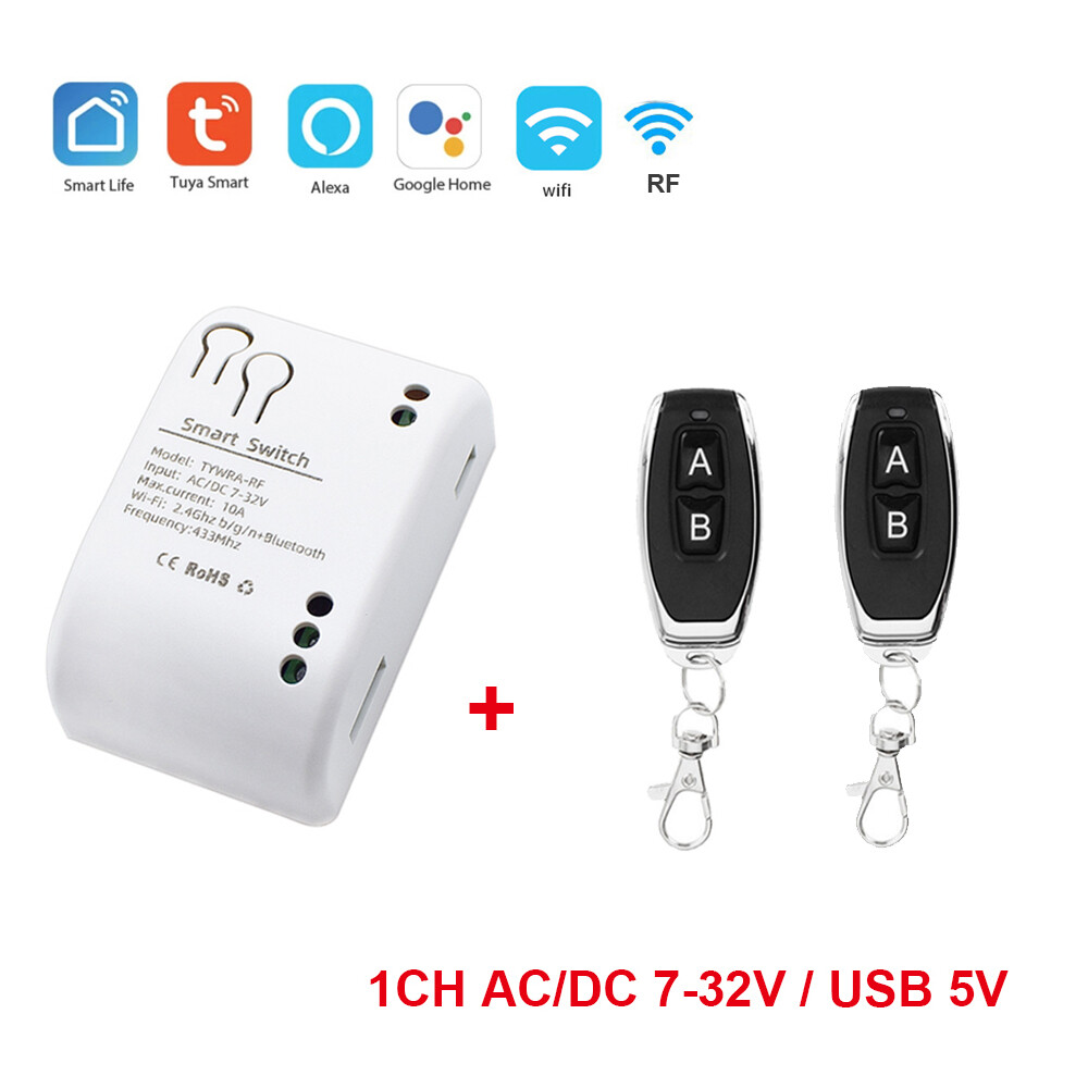 1CH Tuya WiFi RF Smart Switch Relay Module 5V-32V with AB Remote Control f Alexa
