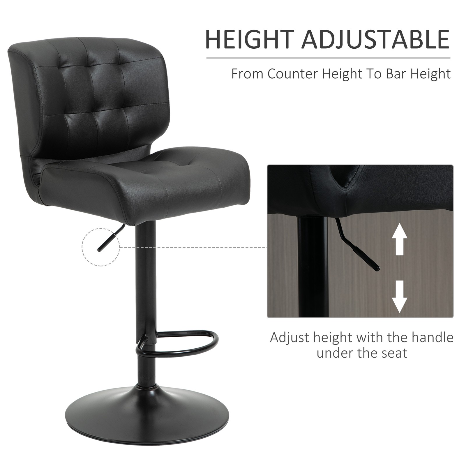 Set of 2 Button Tufted Barstools with Adjustable Height and Footrest