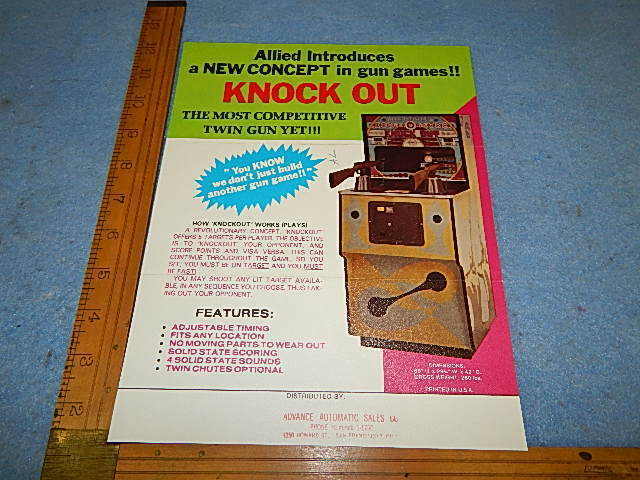 1974 Allied Leisure KNOCK OUT Rifle Gallery Arcade Game Advertising Mailer