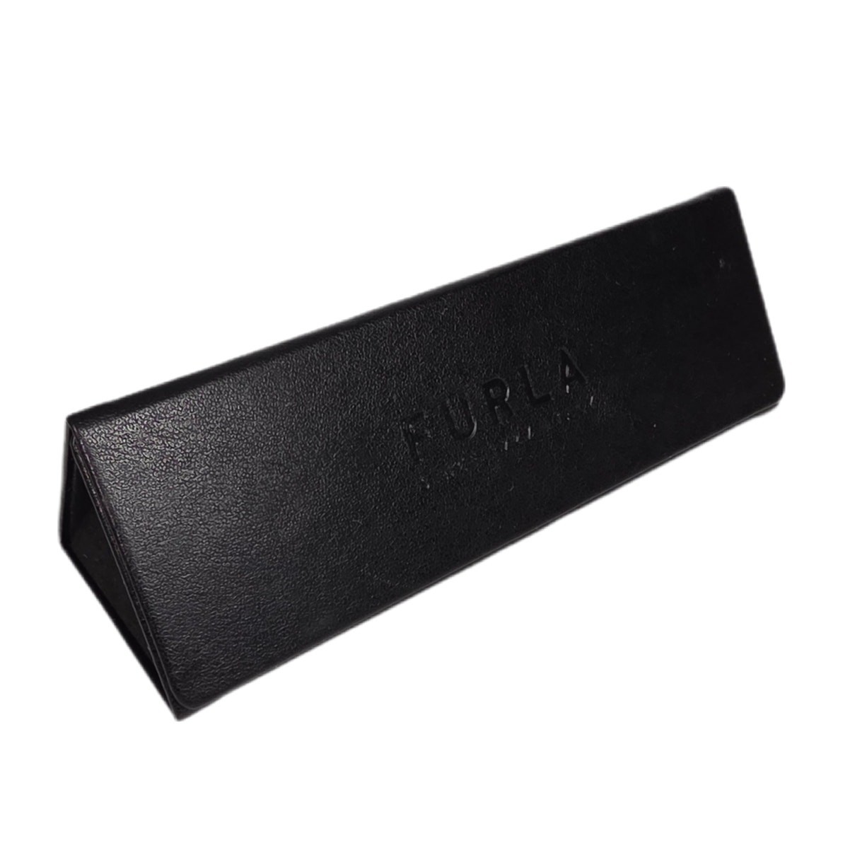 FURLA BLACK COLLAPSIBLE EYEGLASS CASE – TRIANGLE DESIGN – 6.25" L x 2.25" W