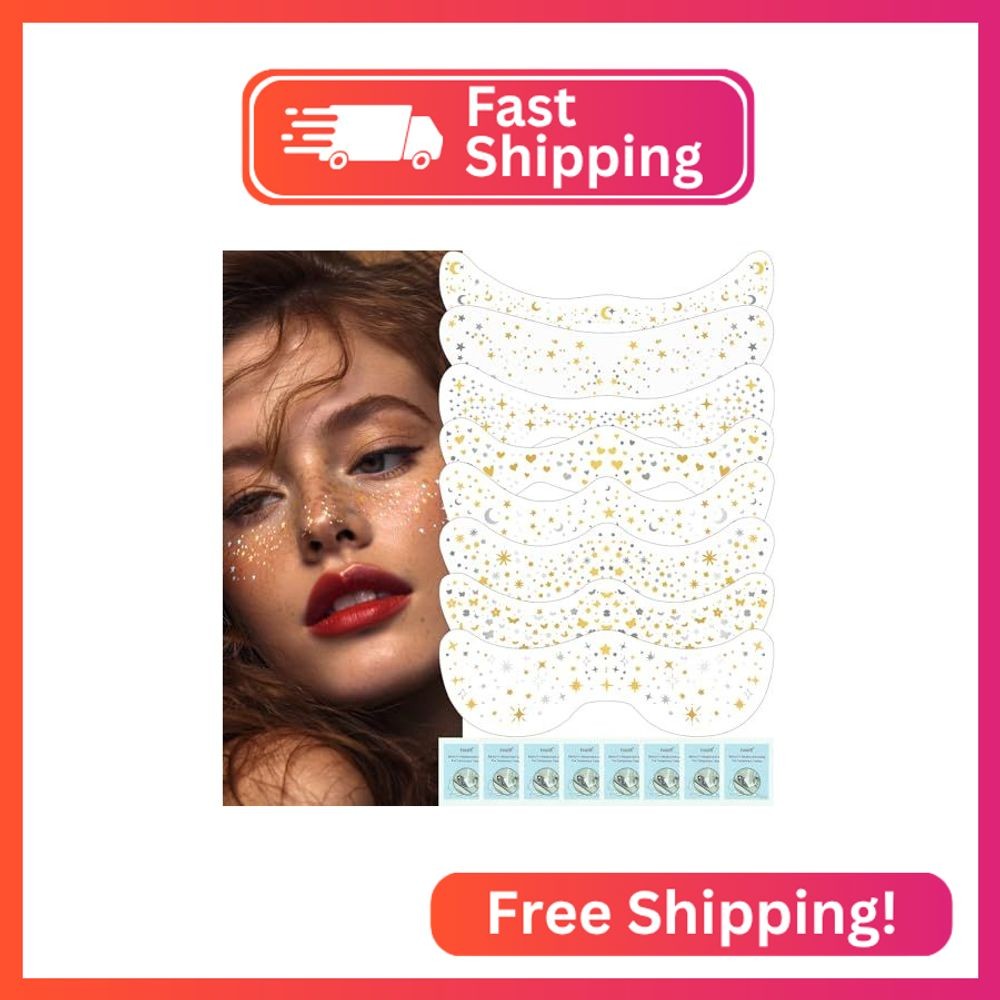 Wugbc Gold & Silver Face Freckles Tattoo - 8 Pcs Sparkle Freckles Temporary Tatt