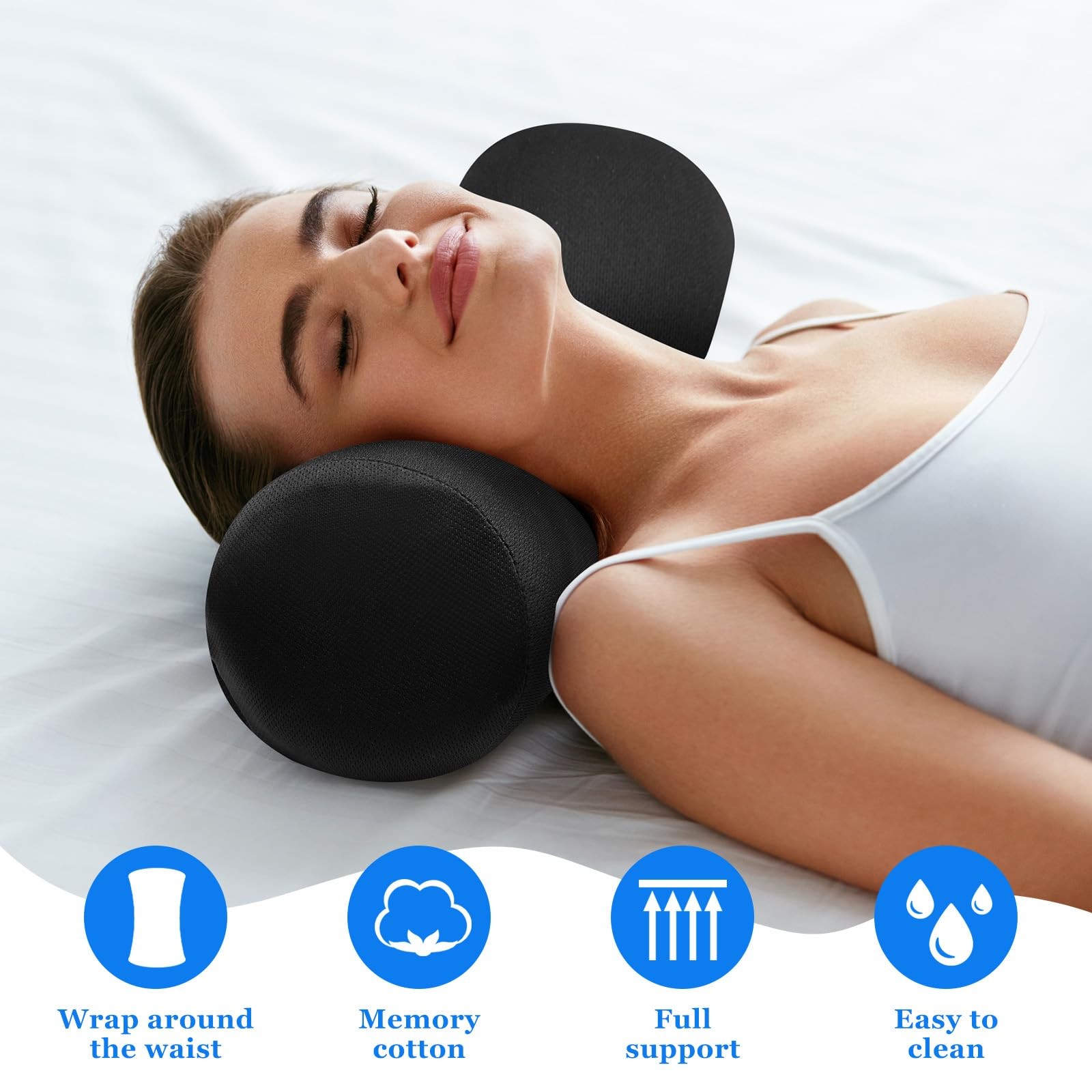 Wenqik 2 Pcs Lumbar Support Pillow Roll Lower Medium, Black