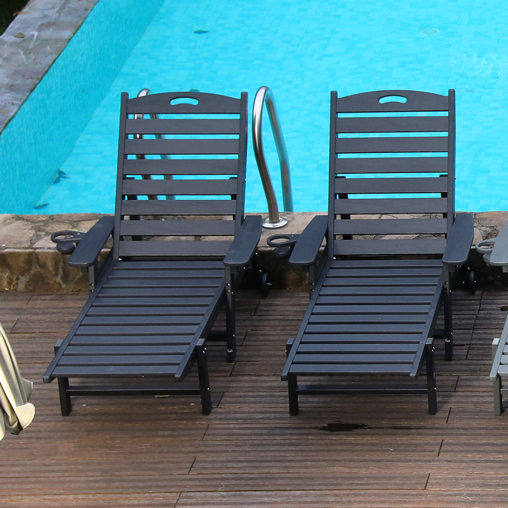HDPE Chaise Lounge Chair Outdoor, Pool Lounge Chairs with 4-Position Adjustable