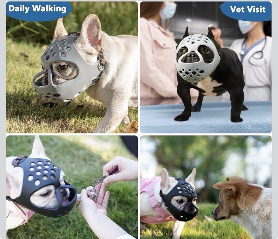 BARKLESS Short Snout Dog Muzzle, Soft Silicone Flat Faced Muzzle