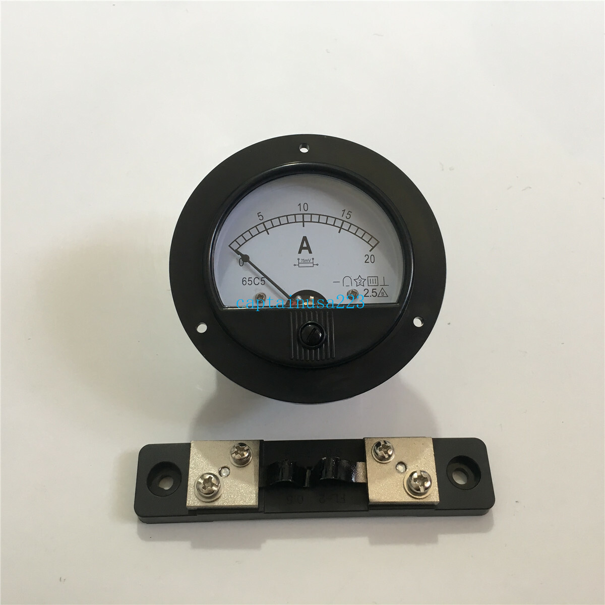 62C2 DC 0-20A Round Analog Amp Panel Meter Current Ammeter DC 20A w 75mV Shunt
