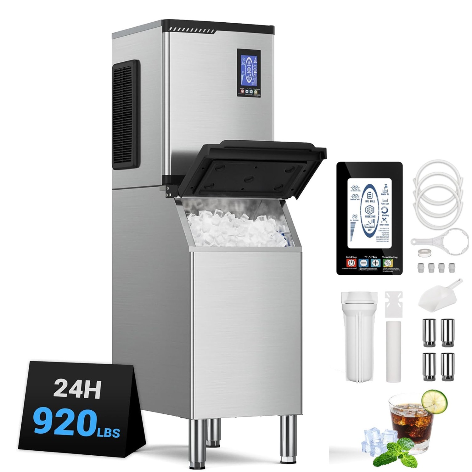 Commercial Ice Maker Machine, 700 LBS/24h  Self-Cleaning Water Filter fr Bar