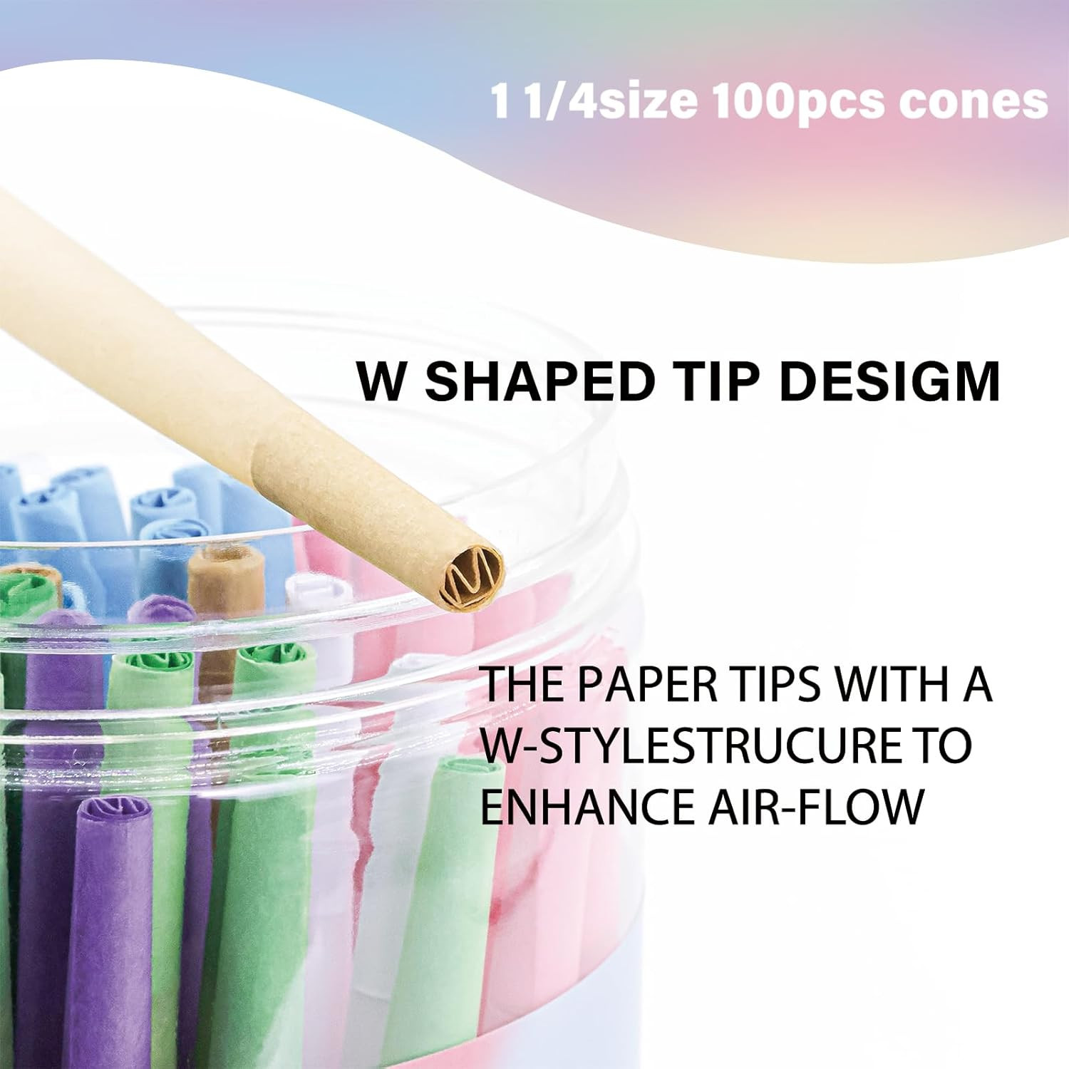 100 PACK Colorful Pre Rolled Cones| King Size Rolling Paper Cone with Loader...