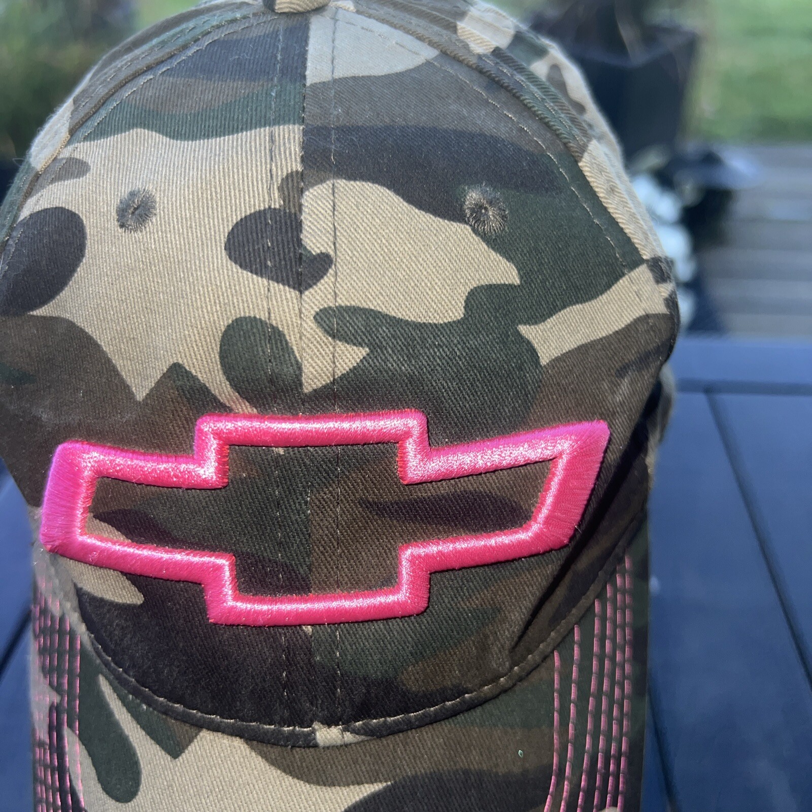 Chevy Pink Logo On Greens Camouflage Hat Cap Hook Loop Cotton Pink Inside