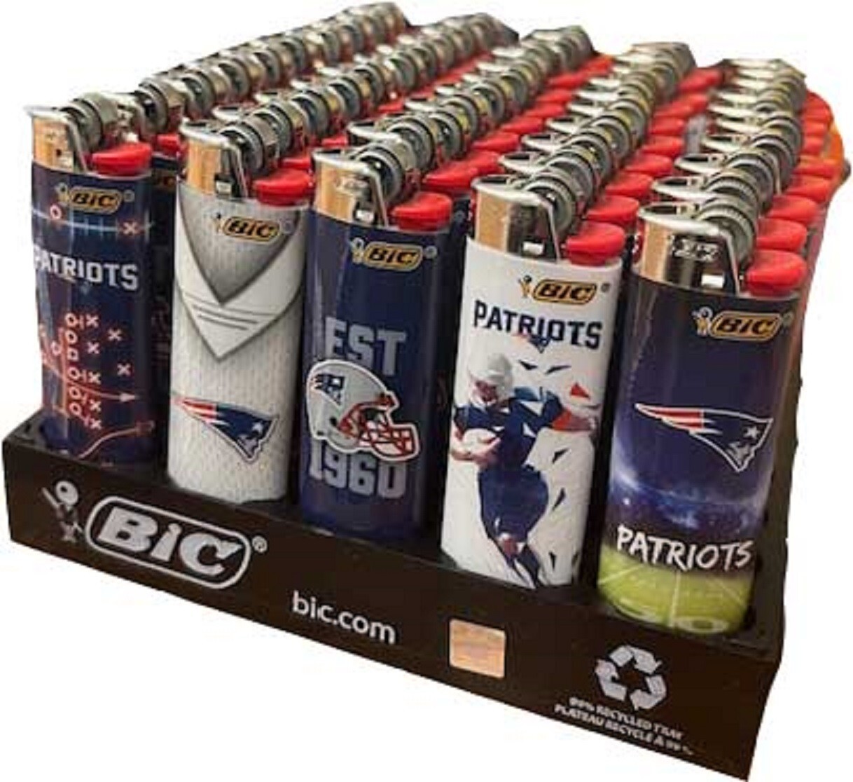 Bic Lighters NFL Patriots, Assortment May Vary 50-ct Tray Wholesale Bulk Patriot