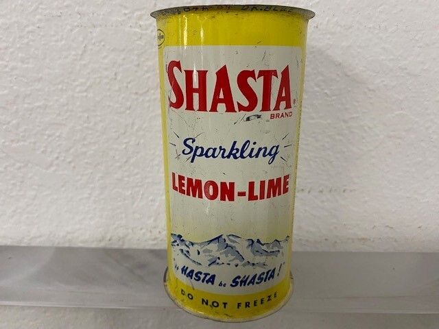 VINTAGE SHASTA LEMON-LIME FLAT TOP SODA CAN 10 oz. no lids Shasta Water Company