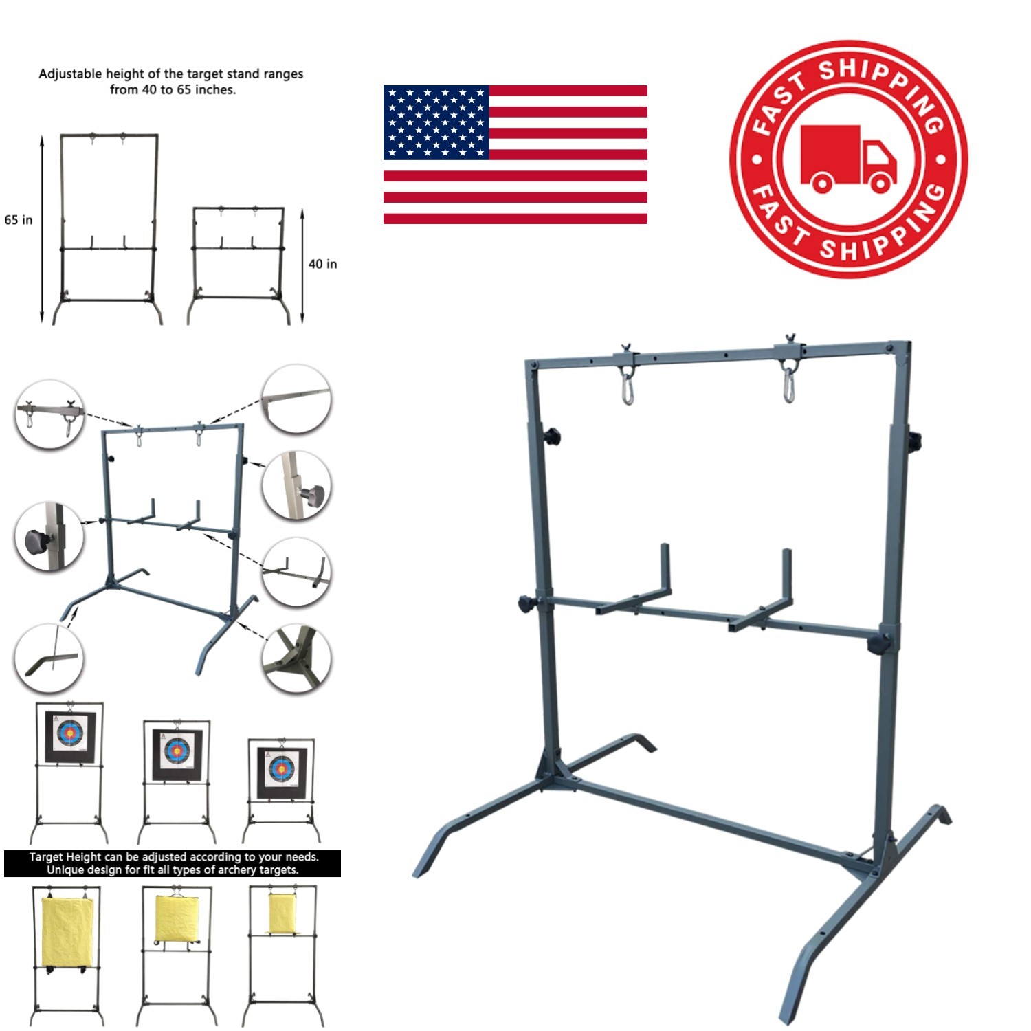Archery Target Stand for Bag Targets Adjustable Heavy Duty Steel Construction