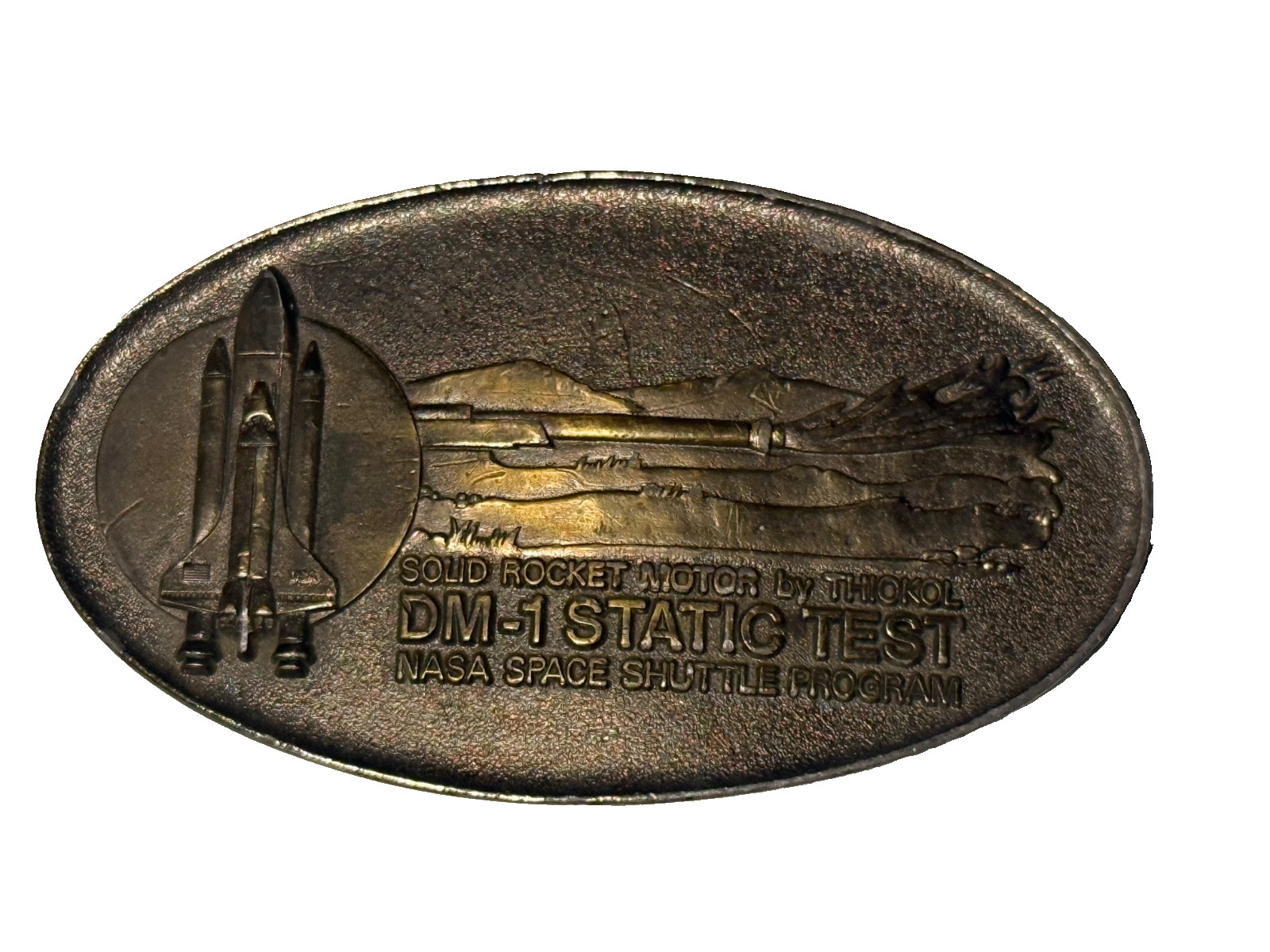 Thiokol NASA Space Shuttle Rocket Motor DM-1 Static Test 1977  Belt Buckle Nice