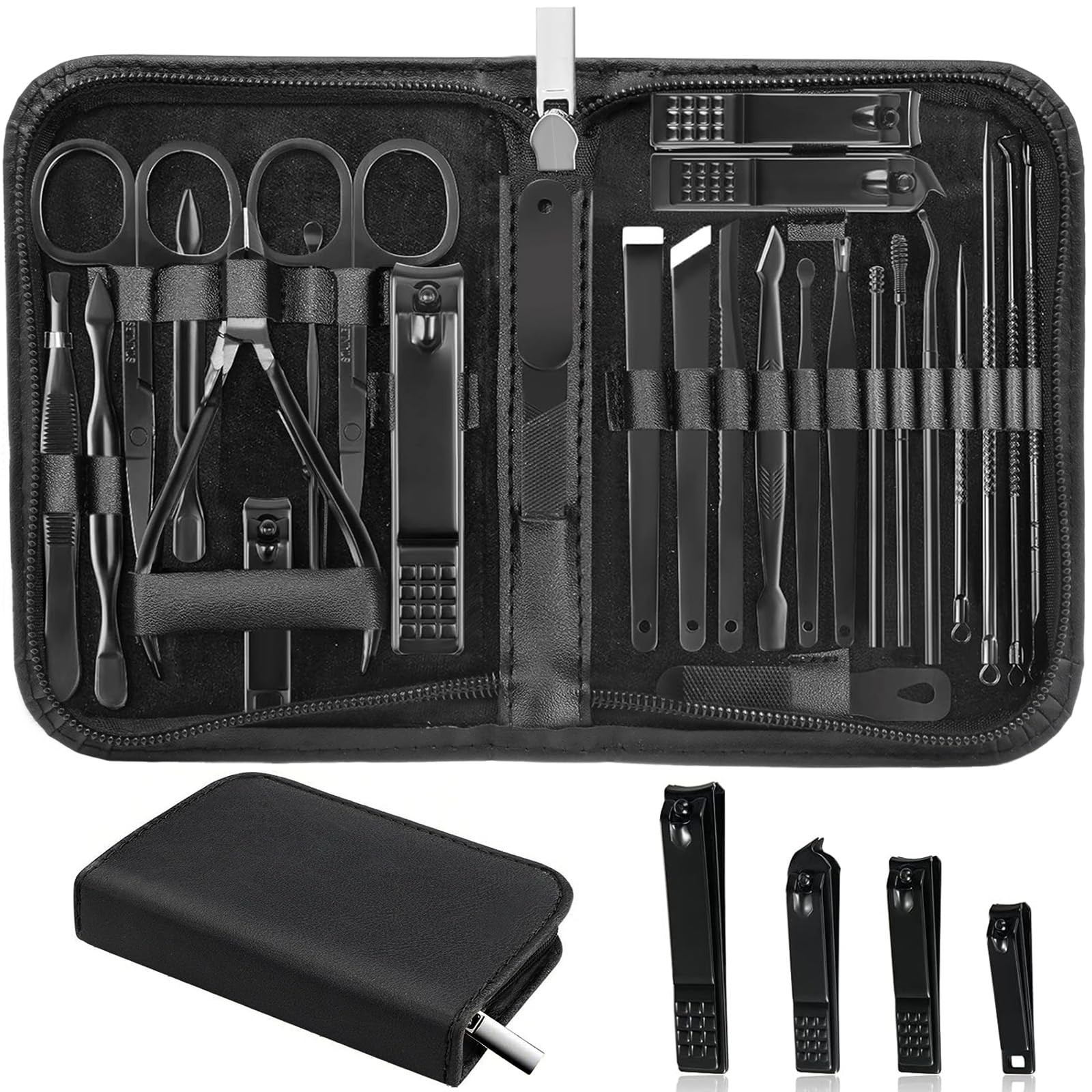 MINKINH Manicure Set Professional Nail Clipper Kit-26 Pieces Stainless Black