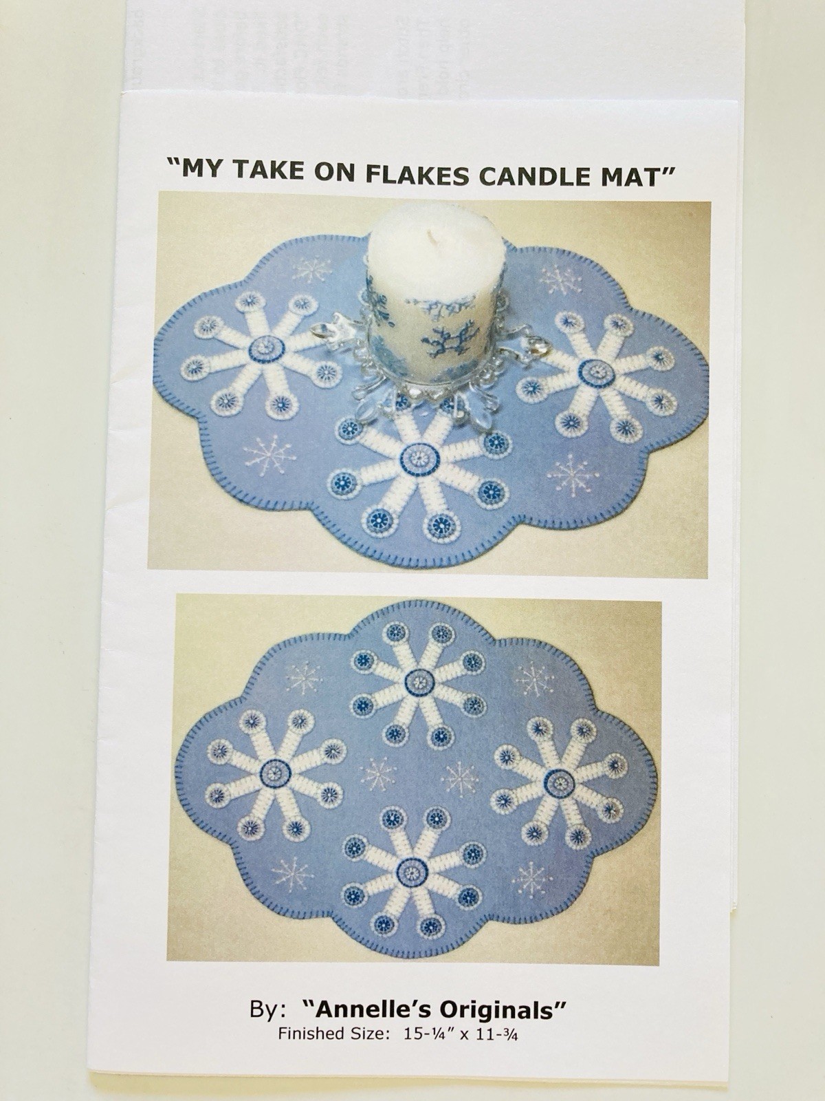 Annelles Originals Snowflakes Candle Mat Wool Felt Applique Pattern