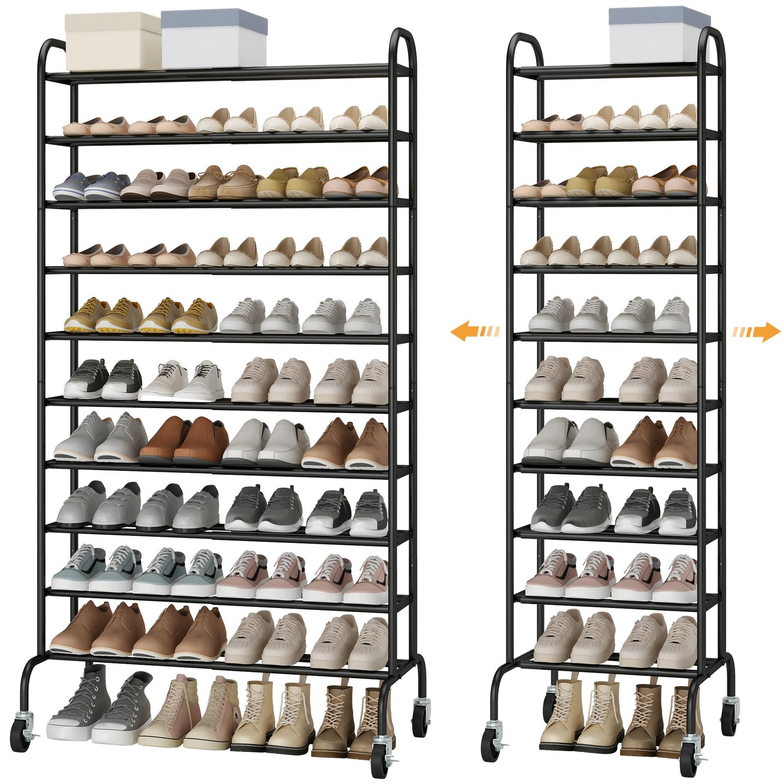 STO Expandable Shoe Rack, 10-Tier Metal Tall Rack for 10-Tier, Black