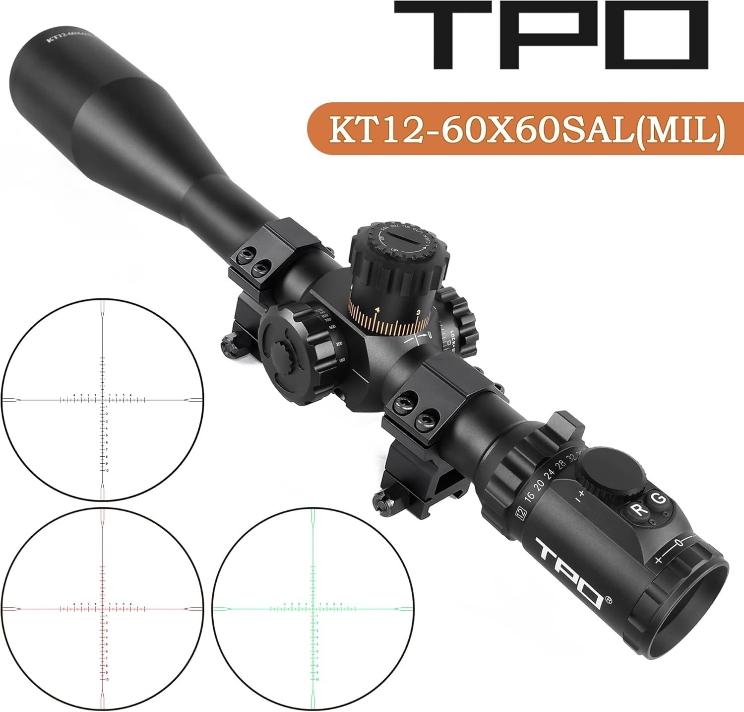 KT12-60X60SAL Long Range Rifle Scope 35mm Side Parallax Adjustment Scope Rings