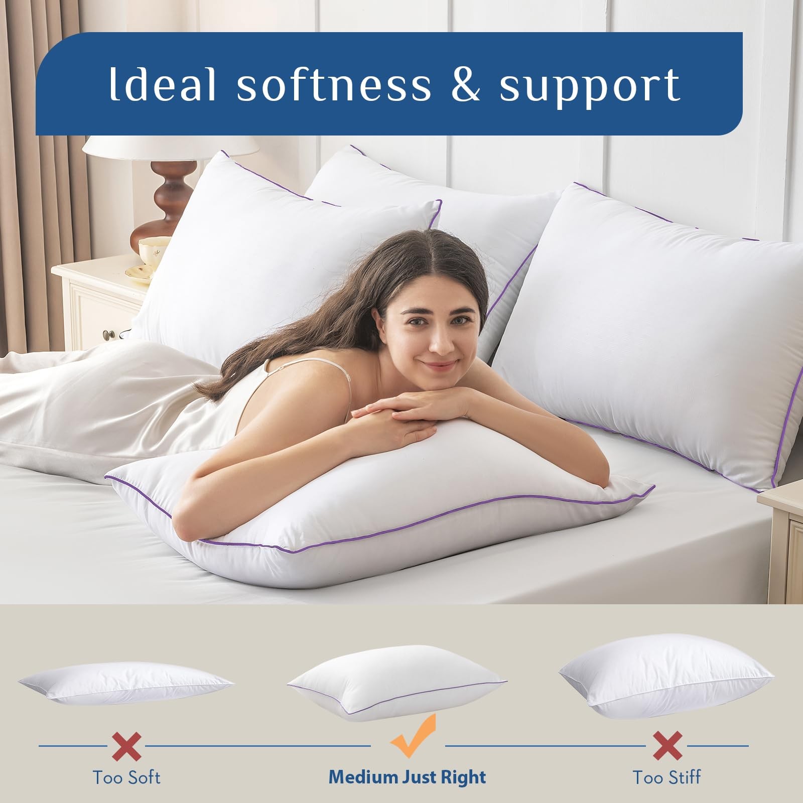 Hotel Quality Queen Pillows, 2 Pack Super Soft, Medium Support