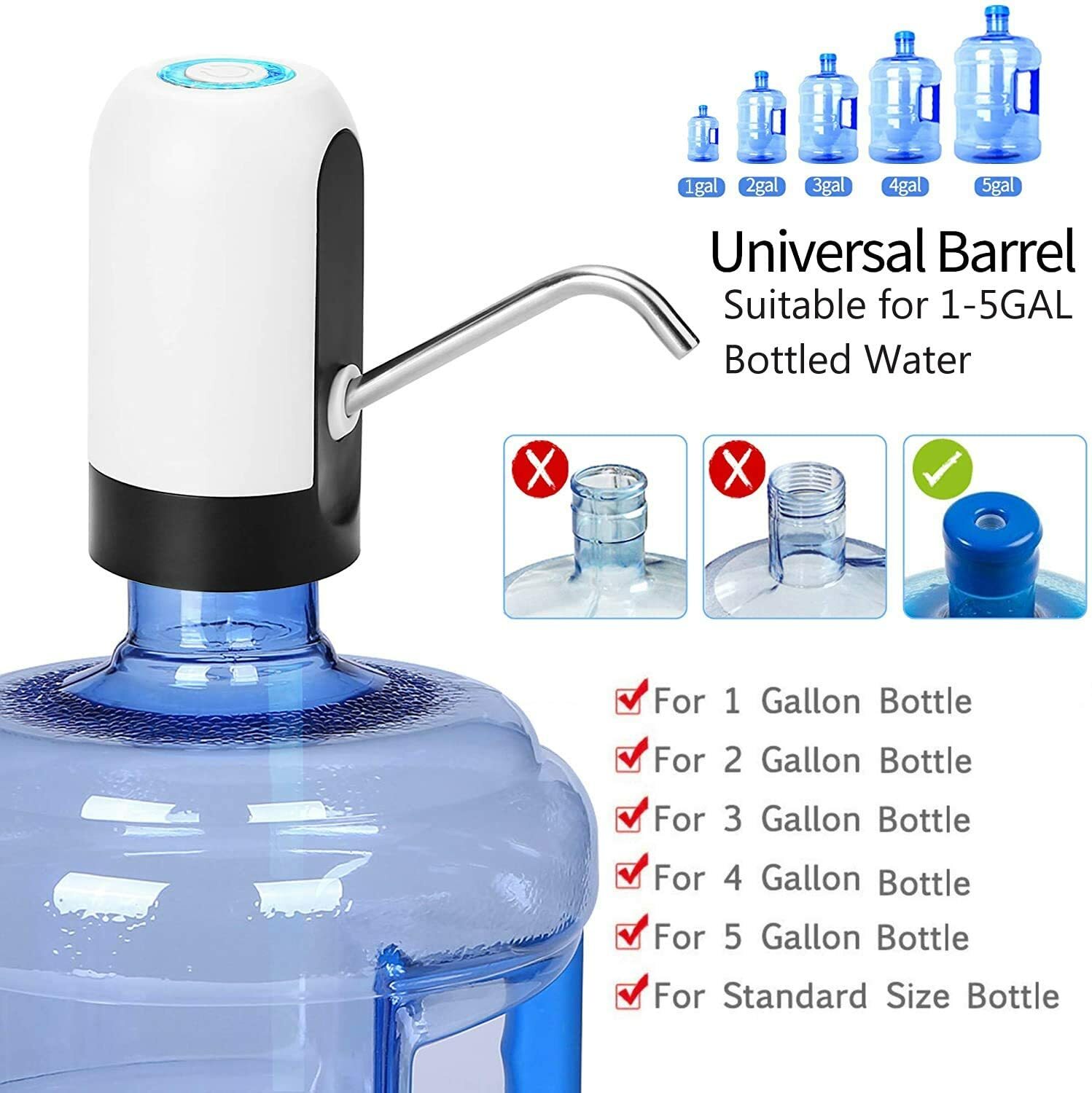 3X Water Bottle Switch Pump Electric Automatic Universal Dispenser 5 Gallon USB