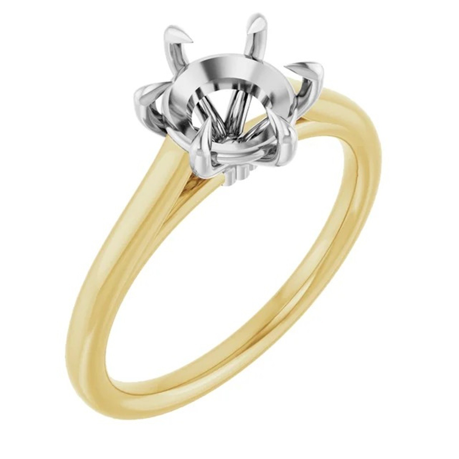 14K Gold Ring Mounting Round Cut 2 Tone Solitaire Claw Prong Cathedral Setting