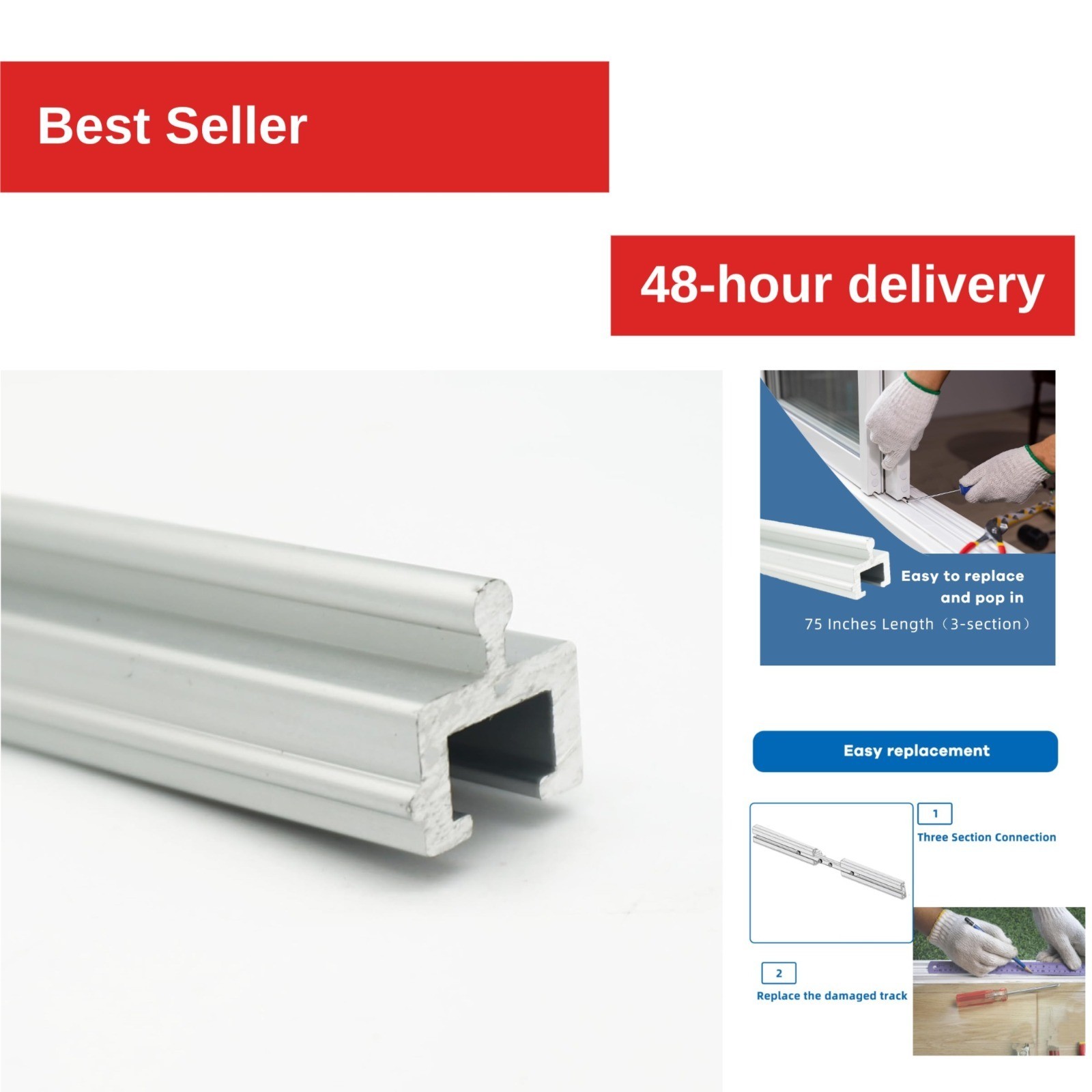 75" Aluminum Sliding Screen Door Track Replacement Kit - Easy Install